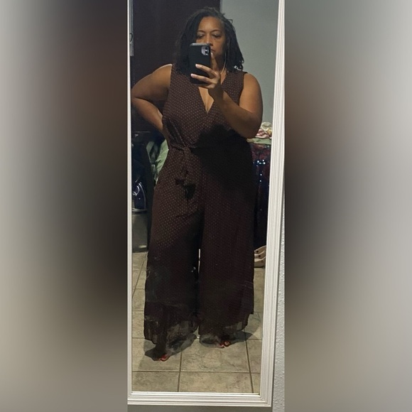 Lane Bryant Classy Brown Sleeveless Wide Leg Waist Tie With Belt Size 18 - Picture 1 of 12